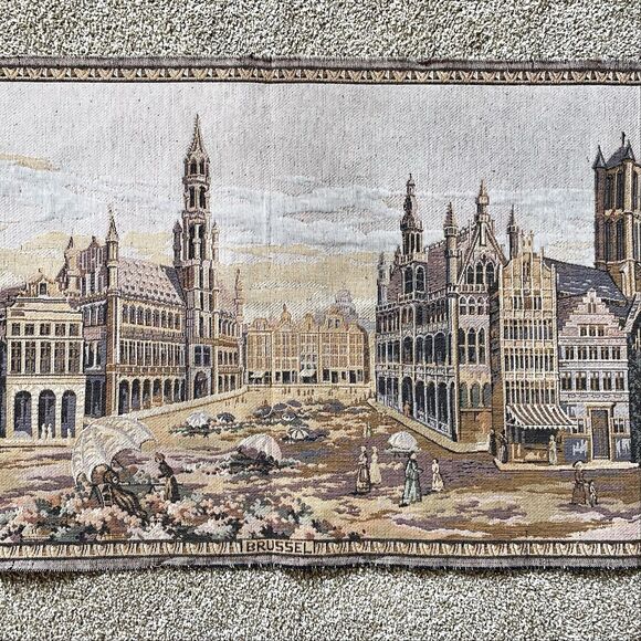 Rare Belgium Tapestry Brussels Bruges Gent Wall Hanging City Scene - Picture 4 of 13